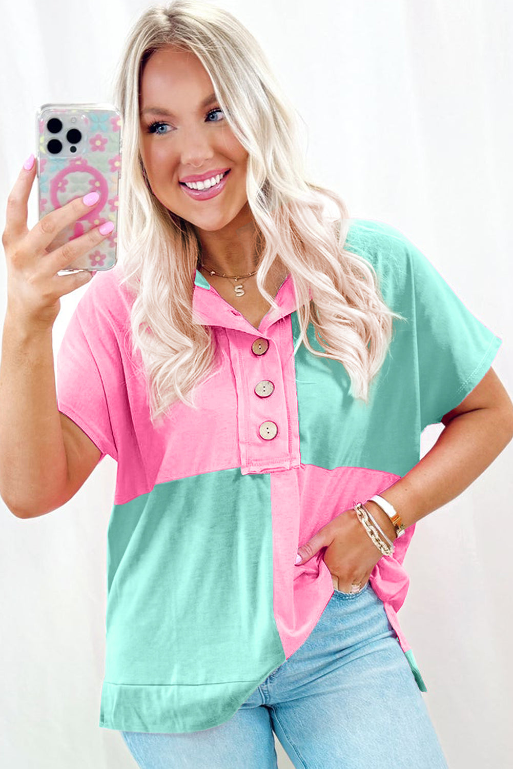 Mint Green Two Tone Collared T Shirt