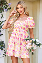 Pleated Flared Floral Midi Dress