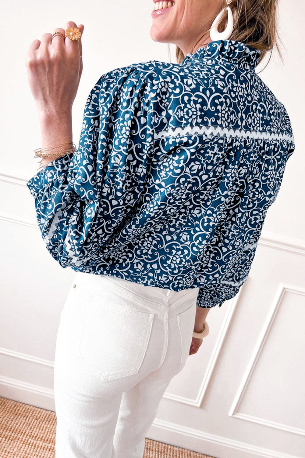 Blue Ric-rac Patchwork Loose Fit Shirt