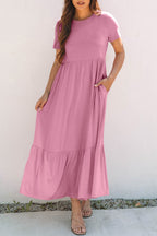 Pink T-shirt High Waist Pocketed Long Dress
