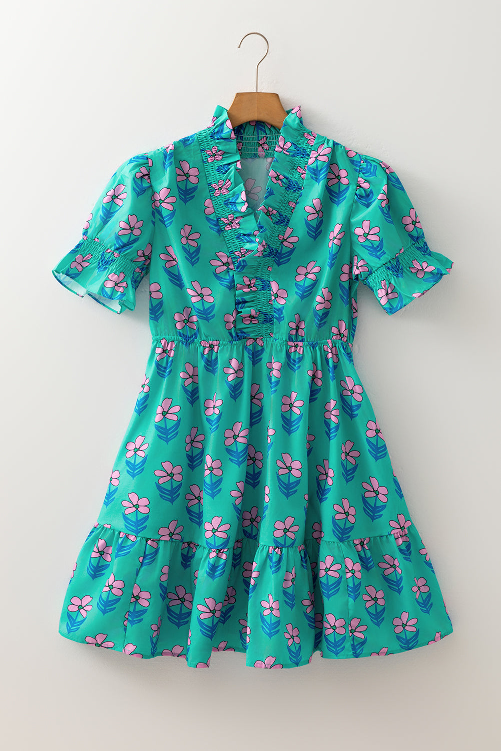 Green Floral High Waist Mini Dress