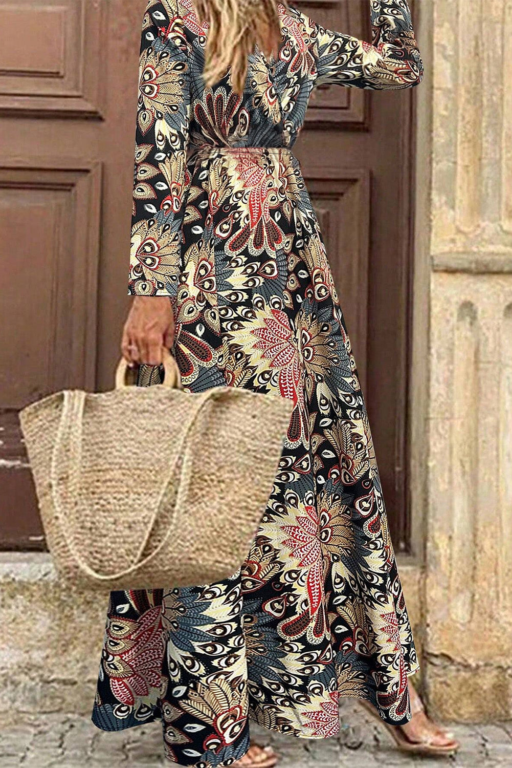 Printed Wrap High Waist Maxi Dress