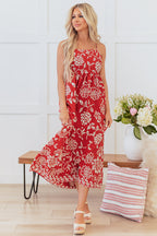 Red Floral Empire Waist Maxi Dress