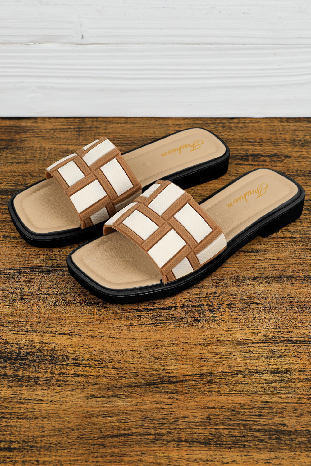 Beige Two Tone  Square Toe Slippers