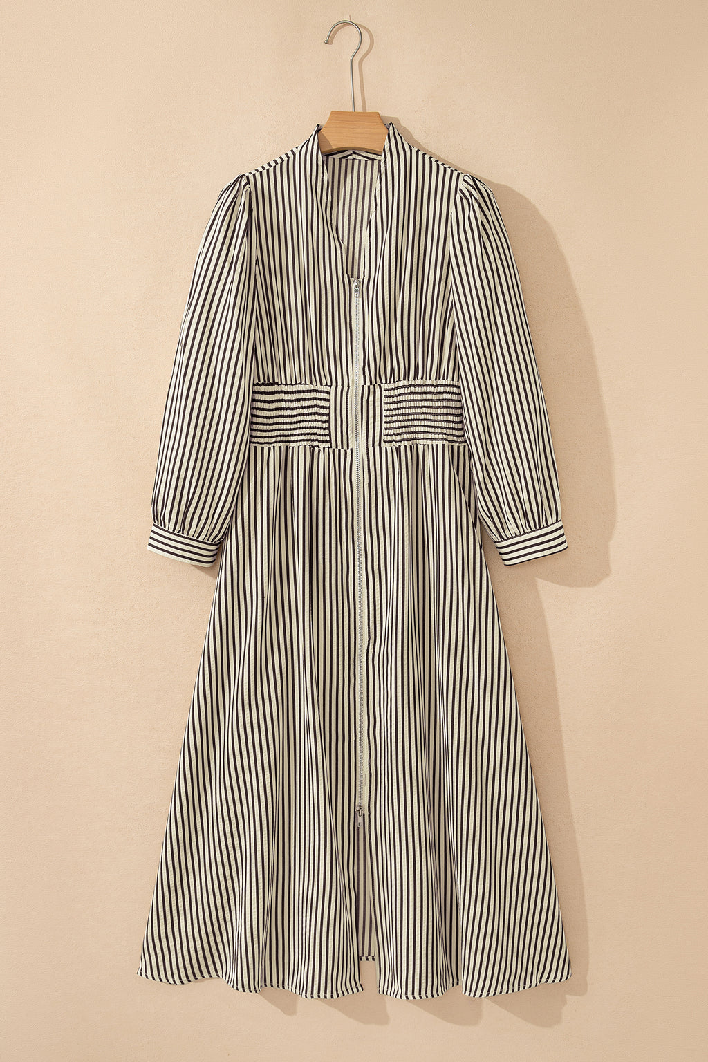 Striped Zip Front Midi Dress