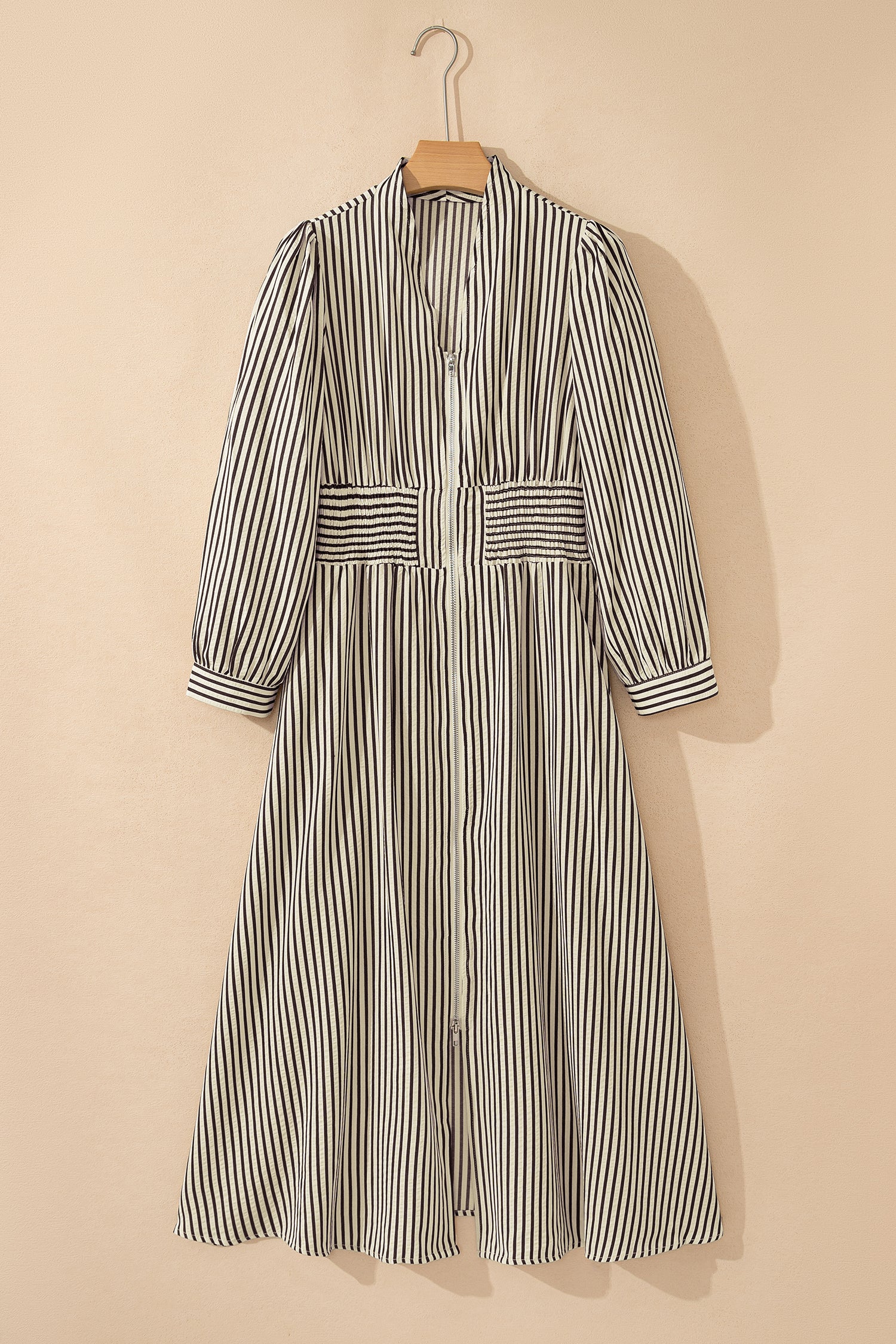Striped Zip Front Midi Dress
