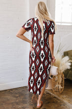 Aztec Print Long T-shirt Dress
