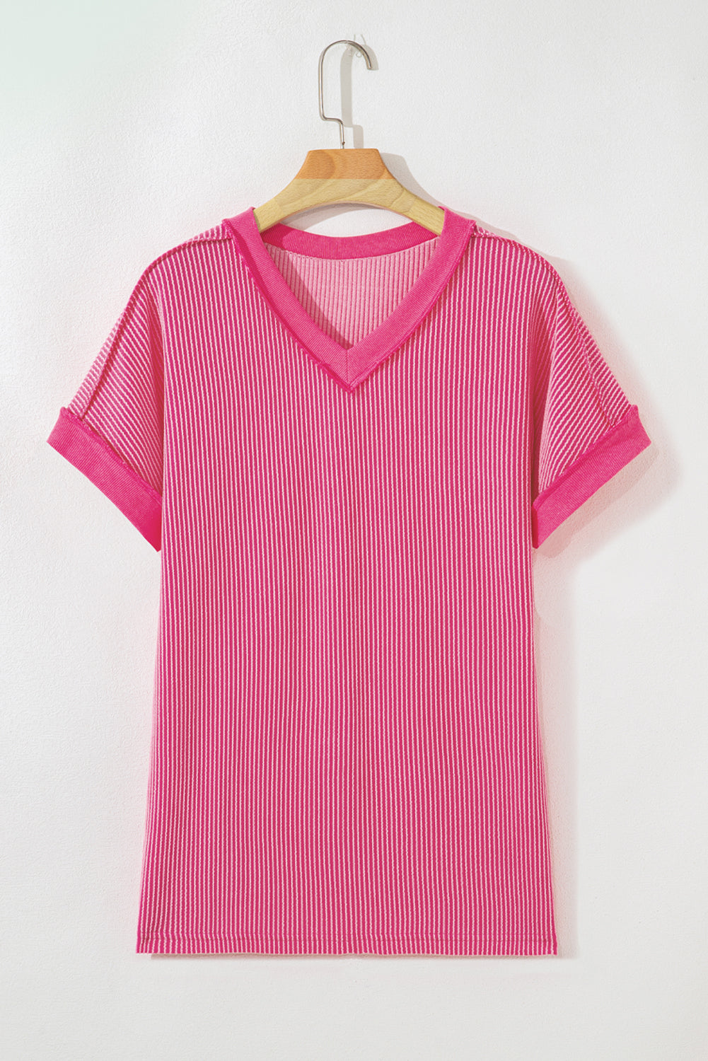 Rose Red Twisted Ribbed Knit Tee