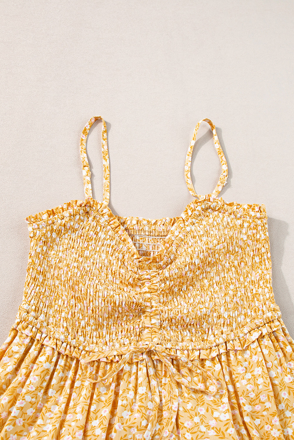 Yellow Smocked High Waist Floral Maxi Dress