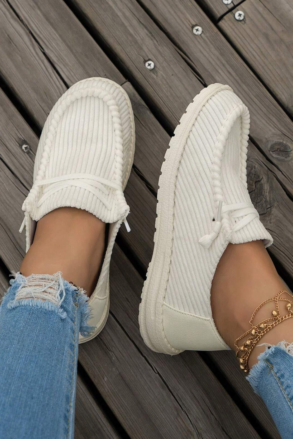 Ribbed Criss Cross Slip On Shoes