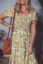 Boho Floral Smocked Bust Tiered Long Dress