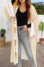 Yellow Boho Geometric Print Kimono