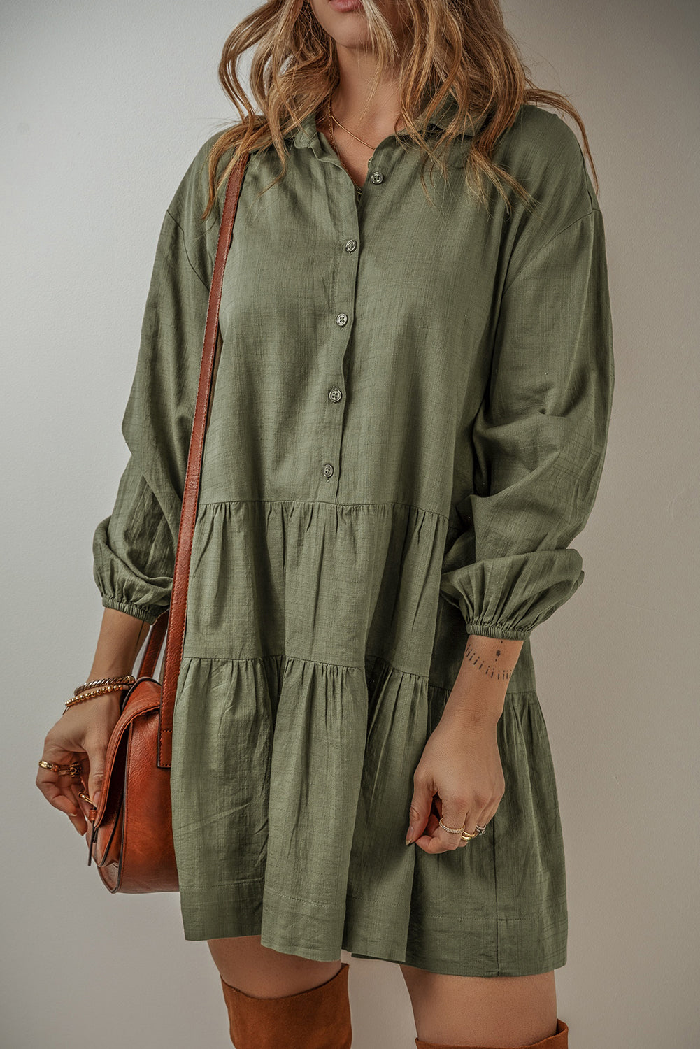 Jungle Pleated Shirt Mini Dress
