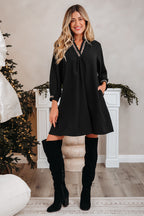 Black Contrast Trim Shift Mini Dress