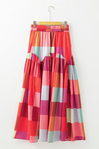 Plaid Print Ruched High Waist Maxi Skirt
