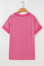 Rose Red Twisted Ribbed Knit Tee