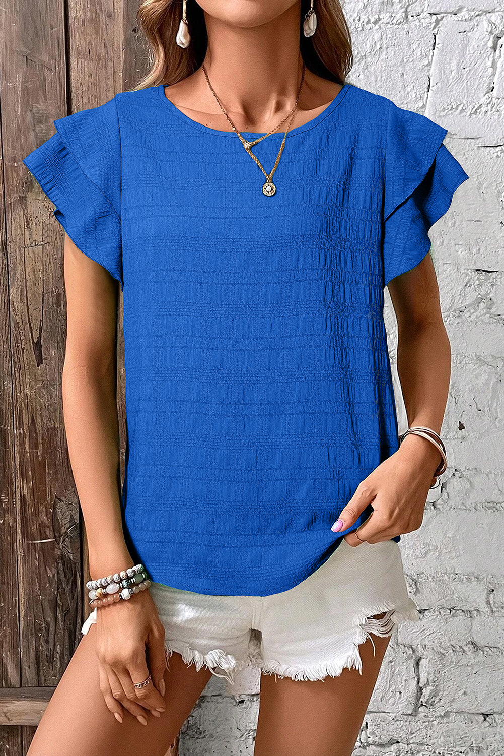 Textured Ruffled Sleeve Top