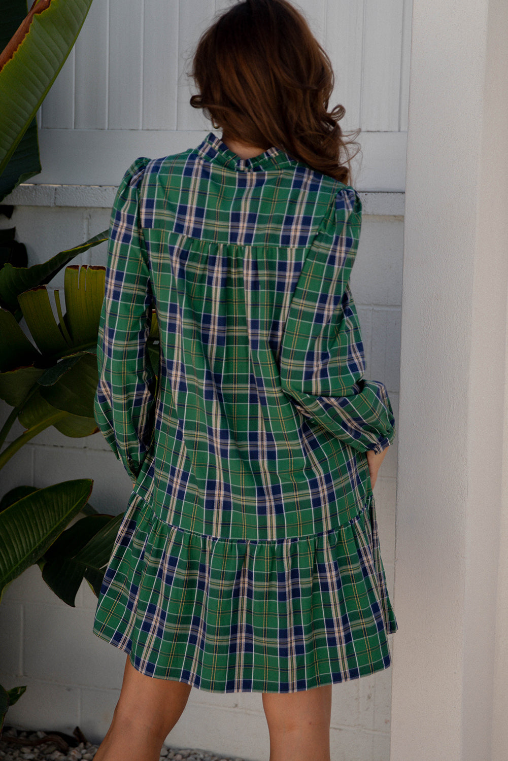 Plaid Frilly Collar Shift Dress