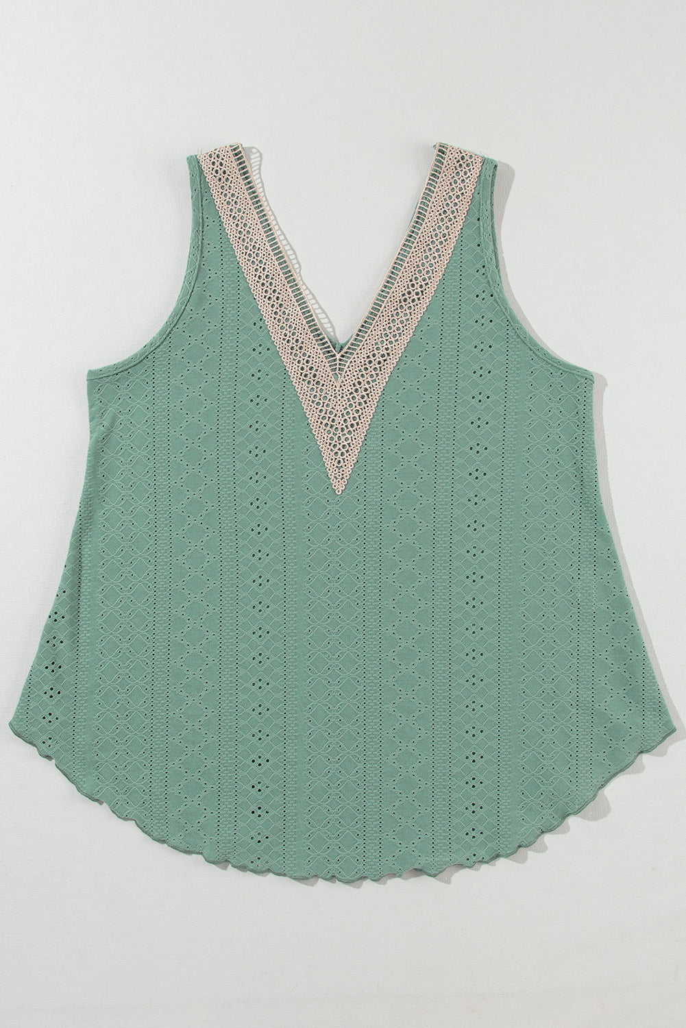 Green Lace Crochet Splicing Tank Top