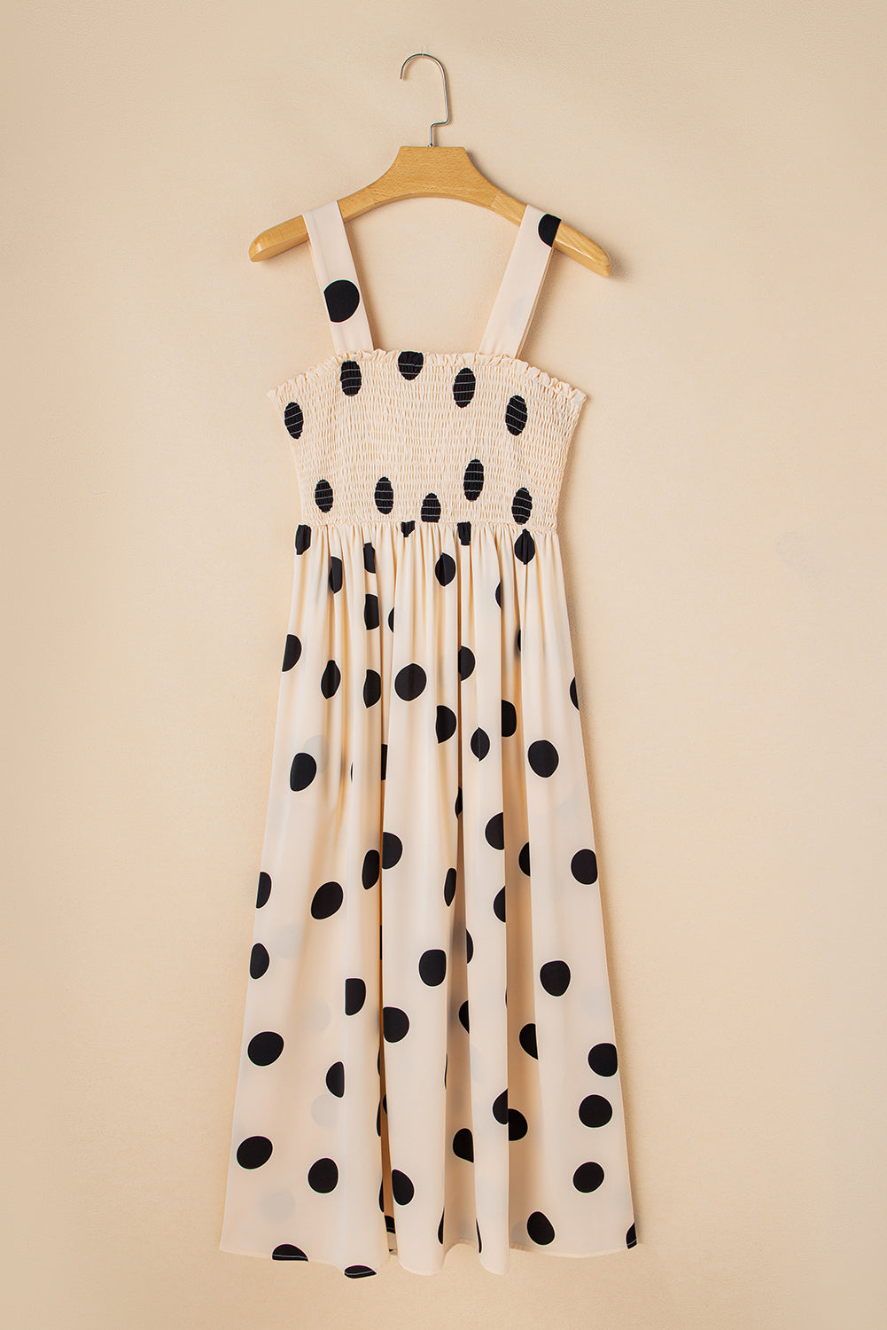 Polka Dot Smocked Fit Flared Long Dress