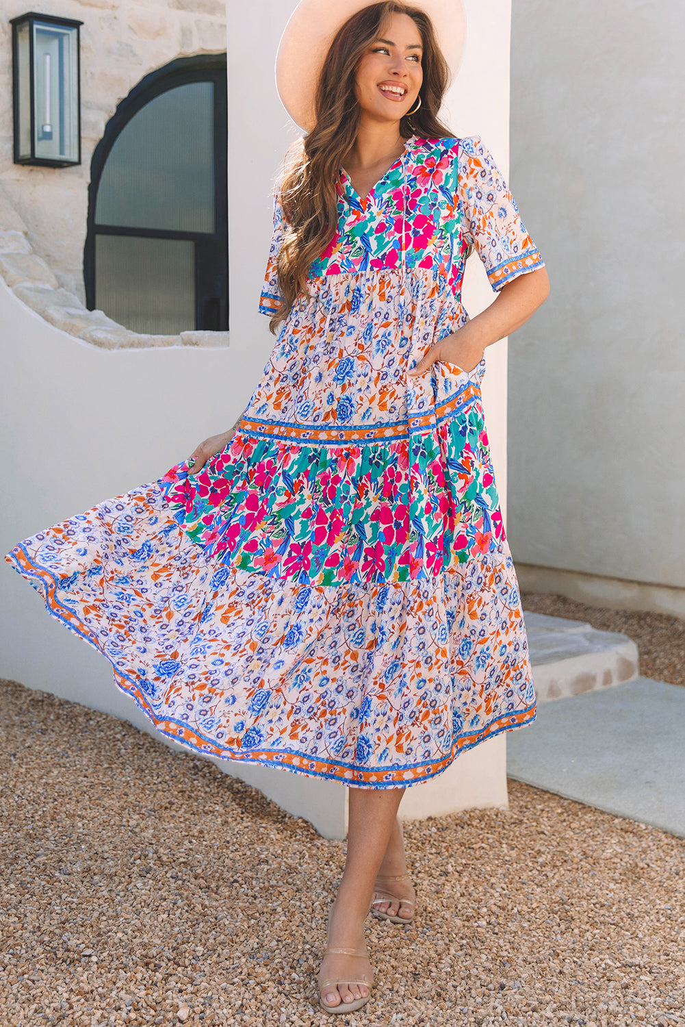 Floral Print Short Sleeve Dress