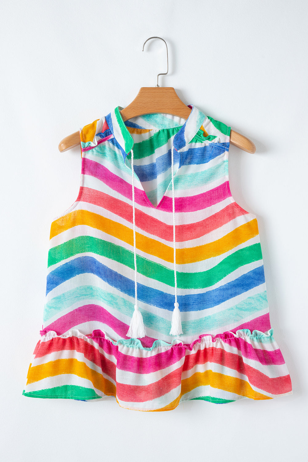Rainbow Stripes Drawstring Neck Tank
