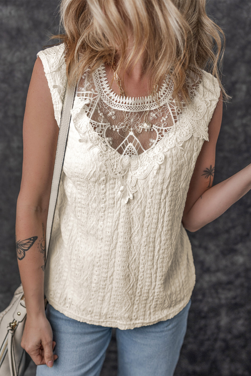 Keyhole Back Lace Crochet Tank Top