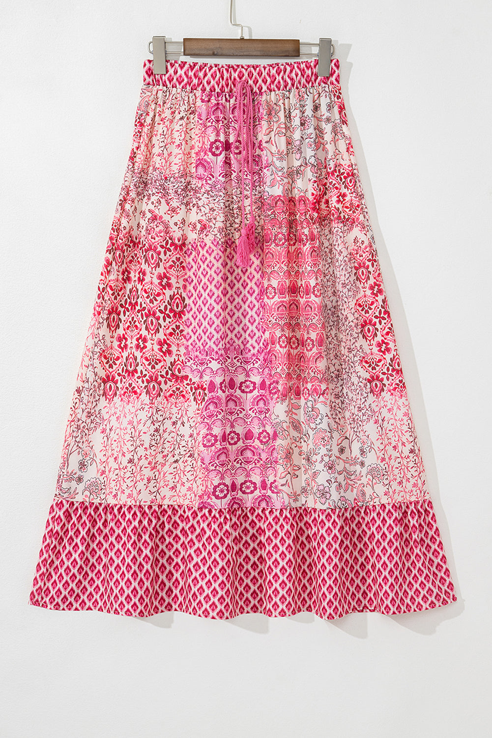 Boho Print Tassel Drawstring Maxi Skirt