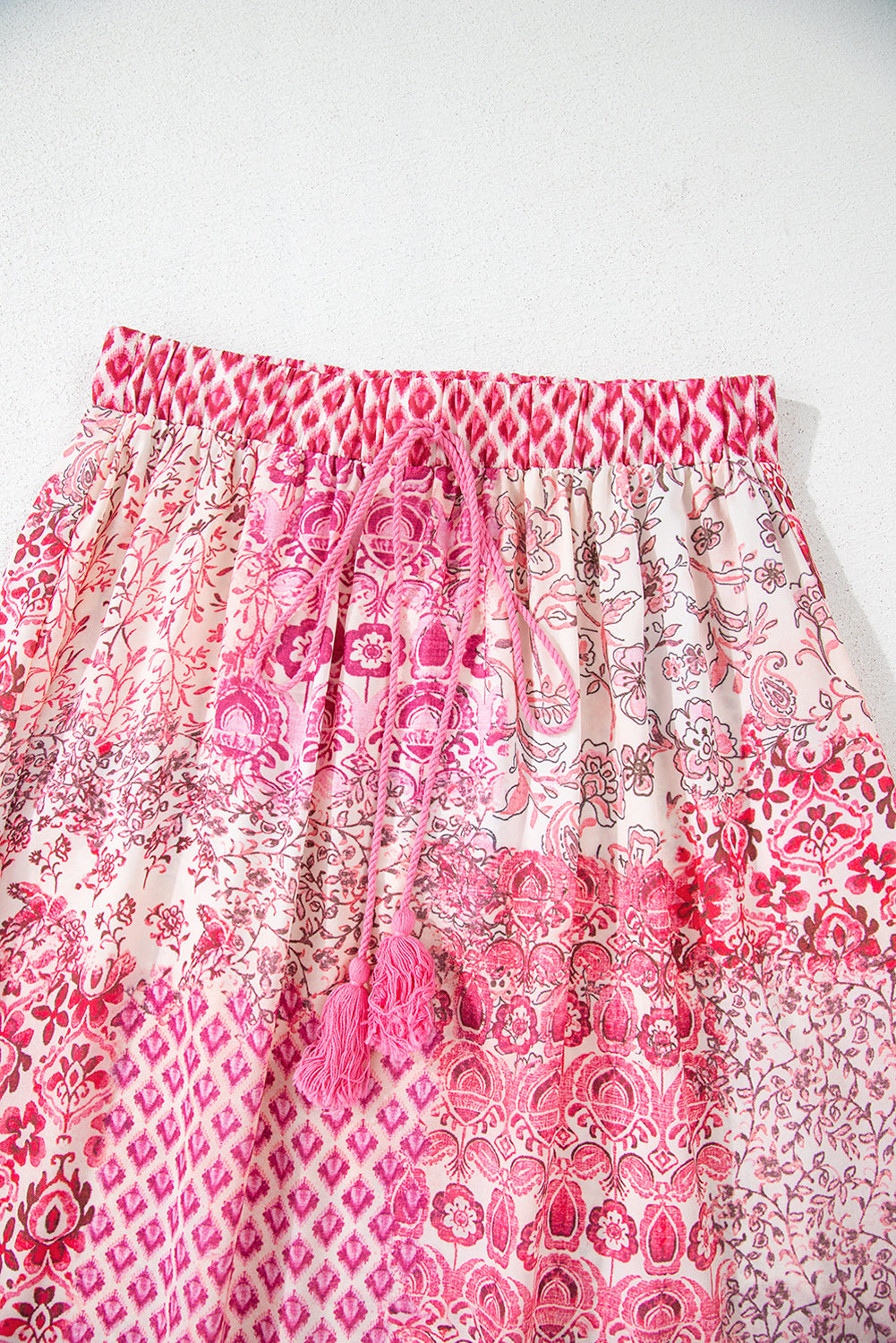 Boho Print Tassel Drawstring Maxi Skirt