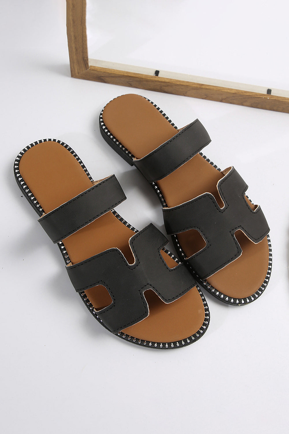 Black Cut Out Band Slippers