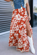 Red High Split Cowgirl Maxi Skirt
