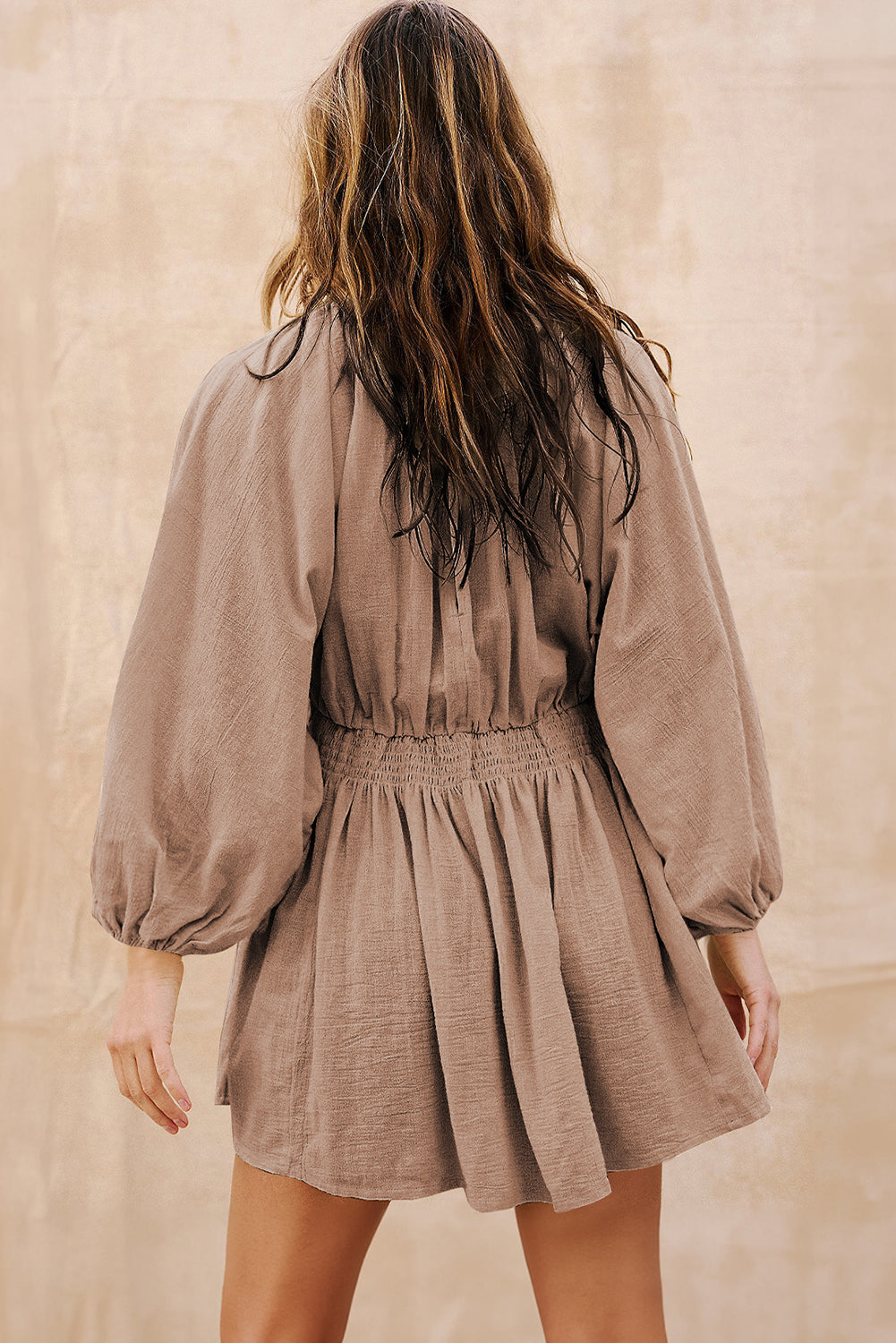 Deep V Neck Smocked Mini Dress