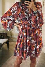 Floral Print Wrap Puff Sleeve Mini Dress