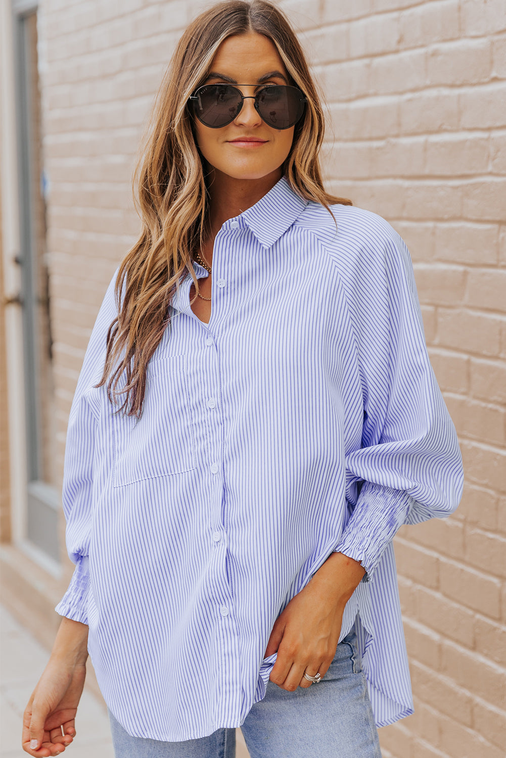 Sky Blue Striped Boyfriend Shirt