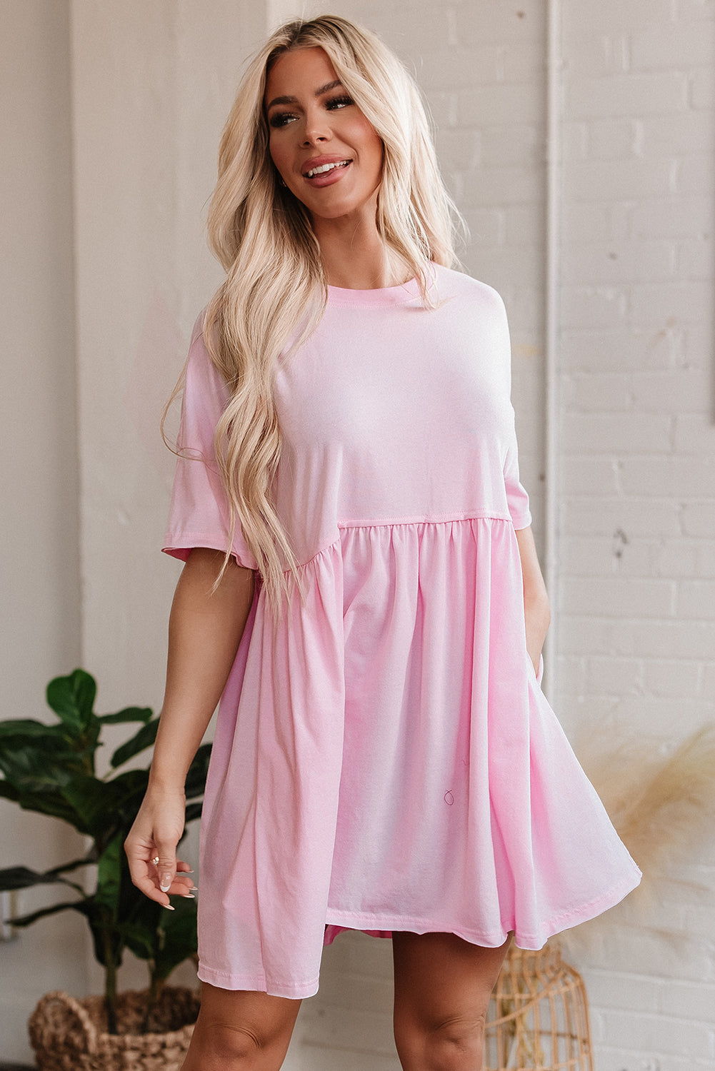 Pink Pocketed Babydoll Dress