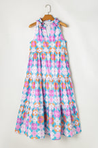 Floral Print Frilly Neck Maxi Dress