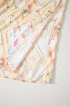 Multicolour Geometric Print Half Sleeve Shirred High Waist Maxi Dress