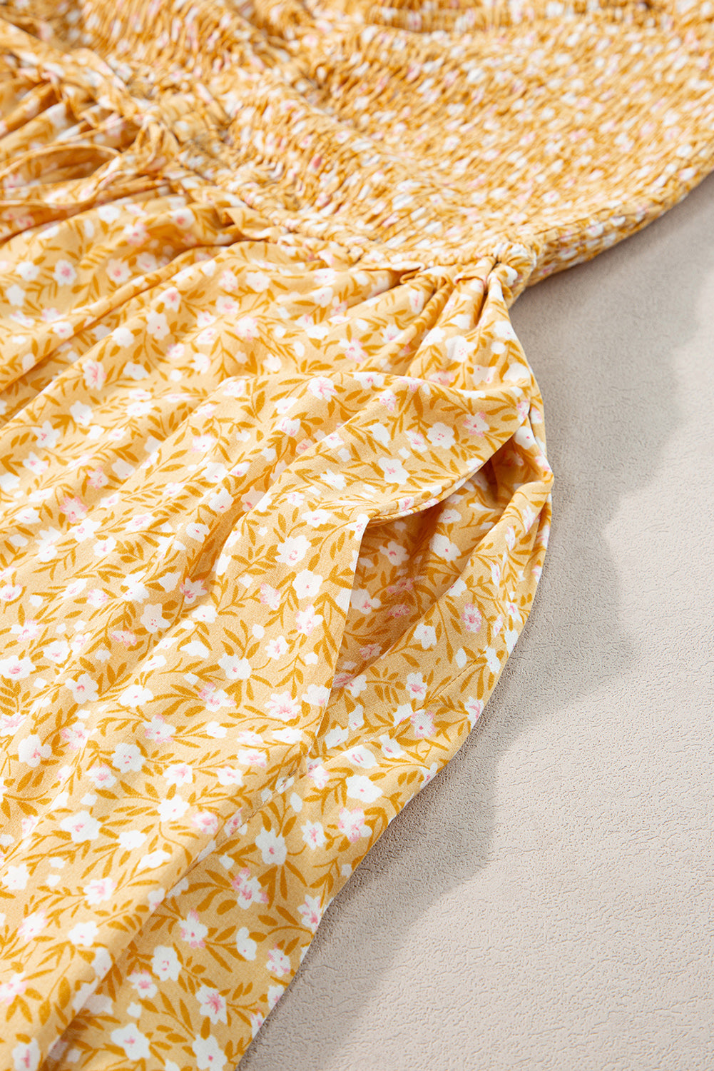 Yellow Smocked High Waist Floral Maxi Dress