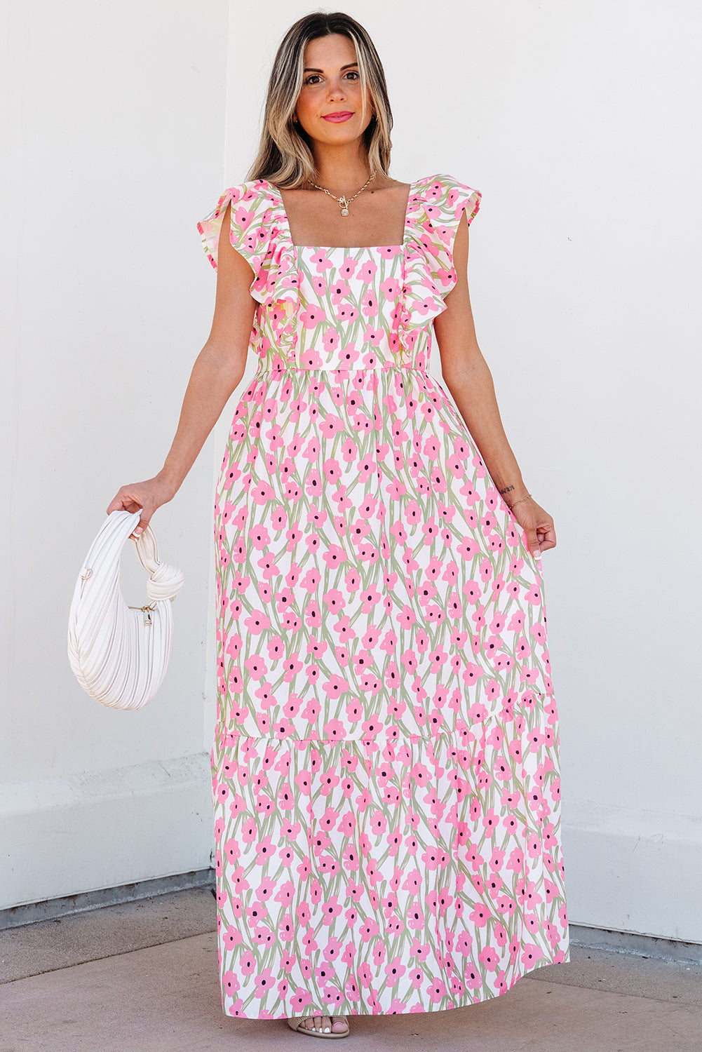 Floral Print Ruffled Strap Maxi Dress