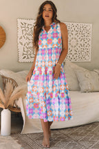Floral Print Frilly Neck Maxi Dress