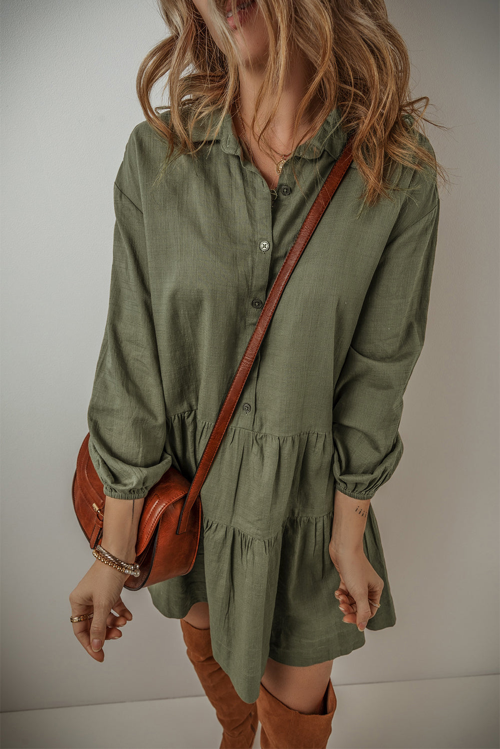 Jungle Pleated Shirt Mini Dress