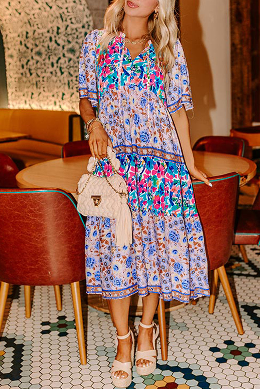 Floral Print Short Sleeve Dress