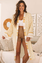 Yellow Boho Geometric Print Kimono
