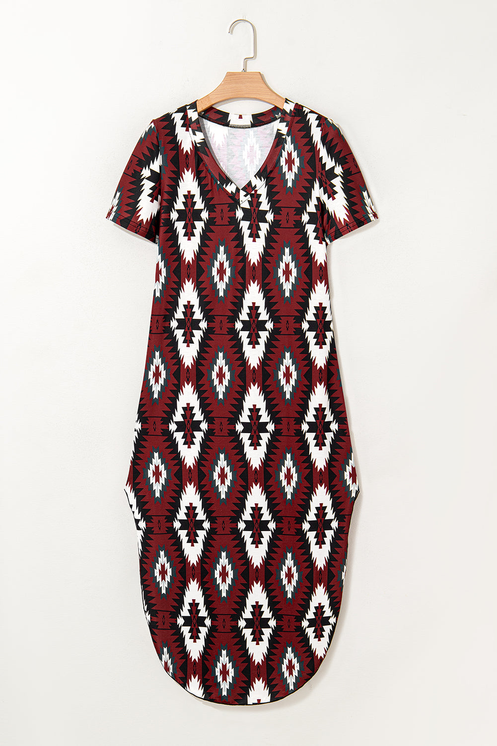 Aztec Print Long T-shirt Dress