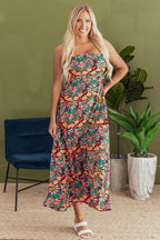 Boho Floral Print High Waist Maxi Dress
