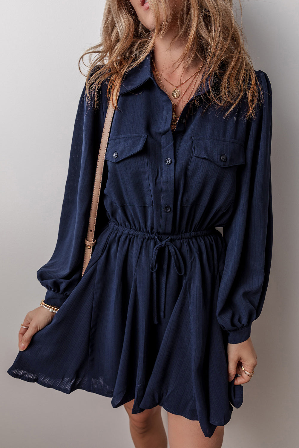 Navy Tunic Shirt Mini Dress