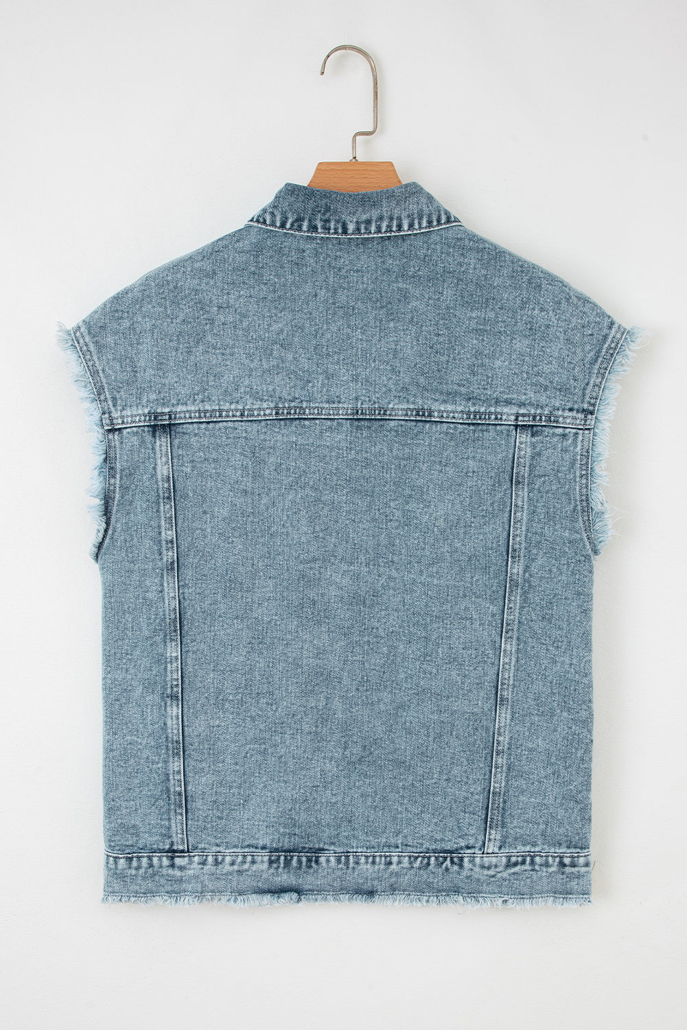 Button Flap Pocket Frayed Denim Vest