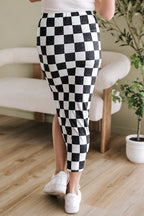 Checkered Print Side Slit Midi Skirt