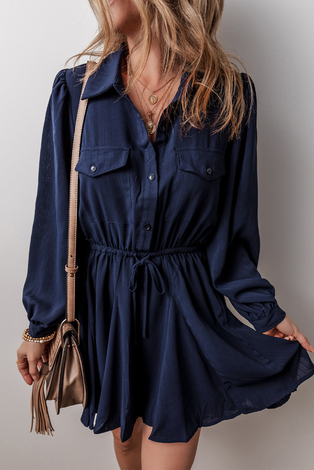 Navy Tunic Shirt Mini Dress
