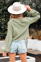 Mist Green Bow Tie Long Sleeve Blouse